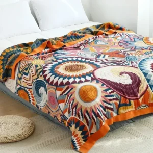 1pc Bohemian Style Flannel Blanket Nordic Tribal Print, Ultra Soft Lightweight for Sofa, Bed, Travel, Season, Home Decor Gift