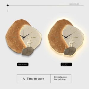 Modern Minimalist Wall Clock with Creative Design for Living Room, Wall Mounted Clock with Lamp and Decorative Art