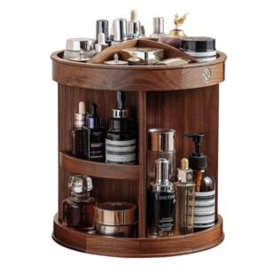 Rotating Makeup Box Desktop Wooden Storage Box