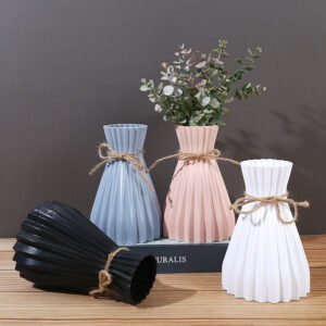 Folded Paper Vase with Waistline, Minimalist Modern Vase, Creative Twine-Closed Artificial Flower Vase, Plastic Flower Arrangement Vase