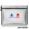 Fireproof & Waterproof Bag, File Storage Bag with Zipper for Certificates, Money, Cards(black,silver)