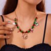 Christmas-themed Necklace for Women, Santa Claus Wreath Rhinestone Pendant, Christmas Bell and Tree Sweater Chain