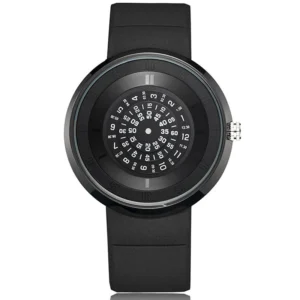 Unique Turntable Black Quartz Wristwatch Men Creative Time Code Watch Waterproof Design Light Sort Cool 3D Scale Fashion Watches